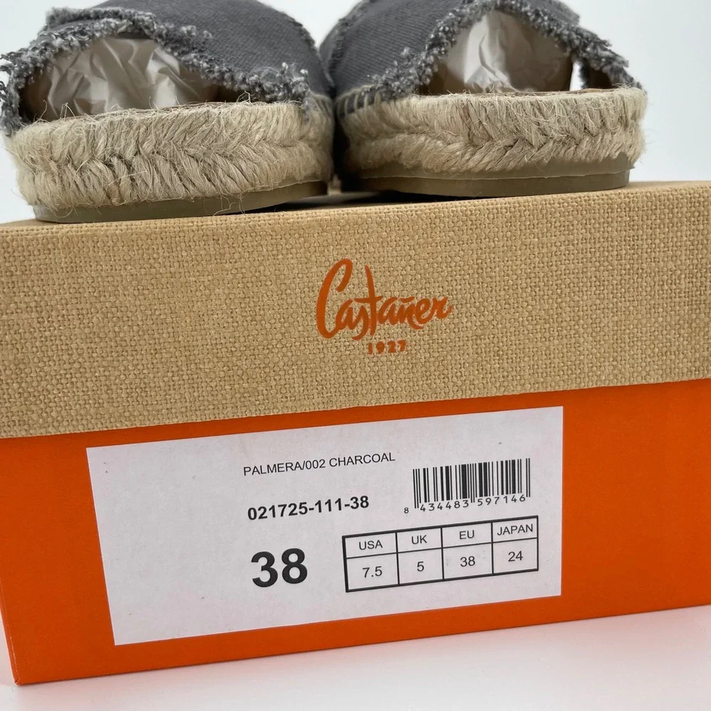 Castaner Palmera‎ Espadrille Sandals Charcoal Gray Frayed Canvas Size 38 US 7.5